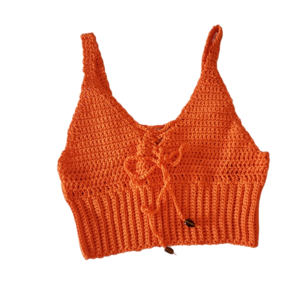 Hand crafted  crochet orange crop top